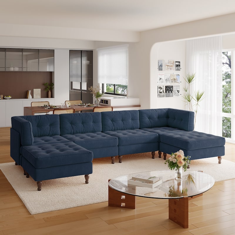 Madison Oversized Upholstered Corduroy Modular Sectional Sofa - Navy-6 Piece