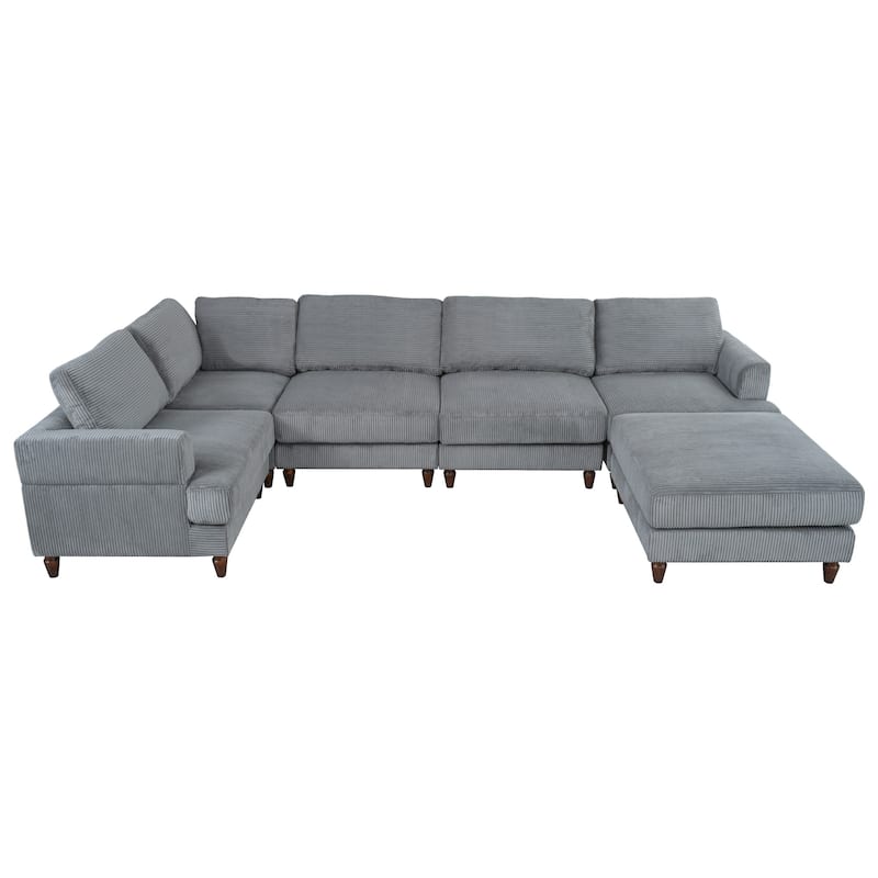 Modular L Shaped Corner Couch with Ottoman and Solid Wood Legs,97.2" Convertible Sectional Sofa Bed