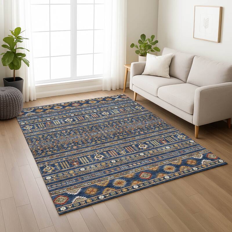 Machine Washable Indoor/ Outdoor Boho Moroccan Chantille Rug