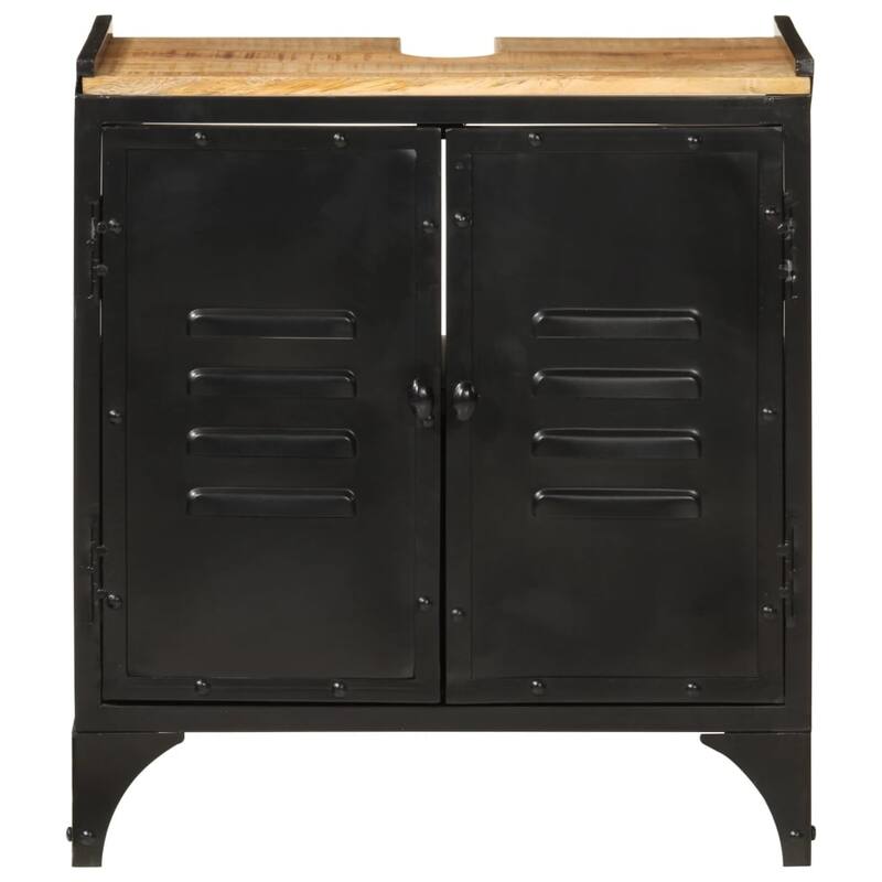 vidaXL Bathroom Sink Cabinet Black and Natural Mango Wood - 13.8 x 21.7 x 23.6 in