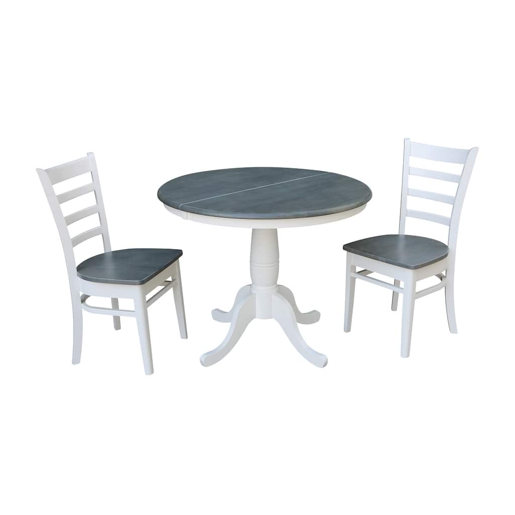 36" Round Extension Dining Table With 2 Emily Chairs - Set of 3 Pieces