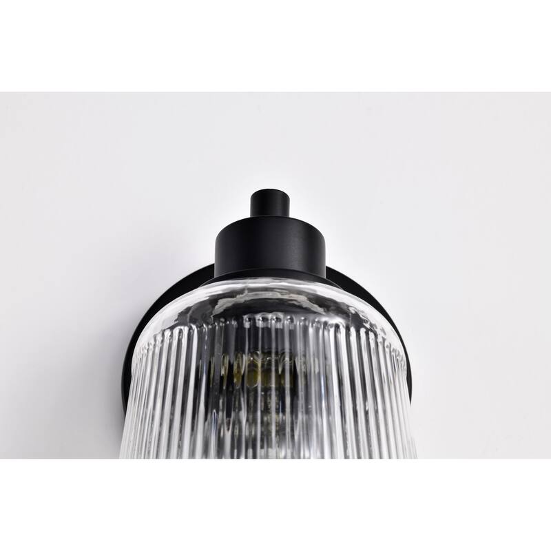 Grayson 1 Light Vanity Matte Black Finish Clear Ribbed Glass - Matte Black
