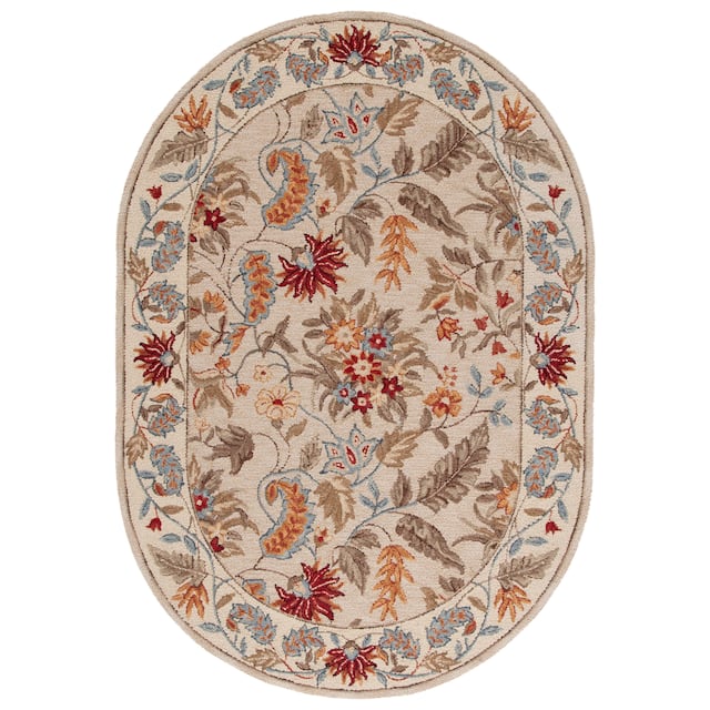 SAFAVIEH Handmade Chelsea Ashlyn French Country Floral Wool Rug - 7'6" x 9'6" Oval - Ivory