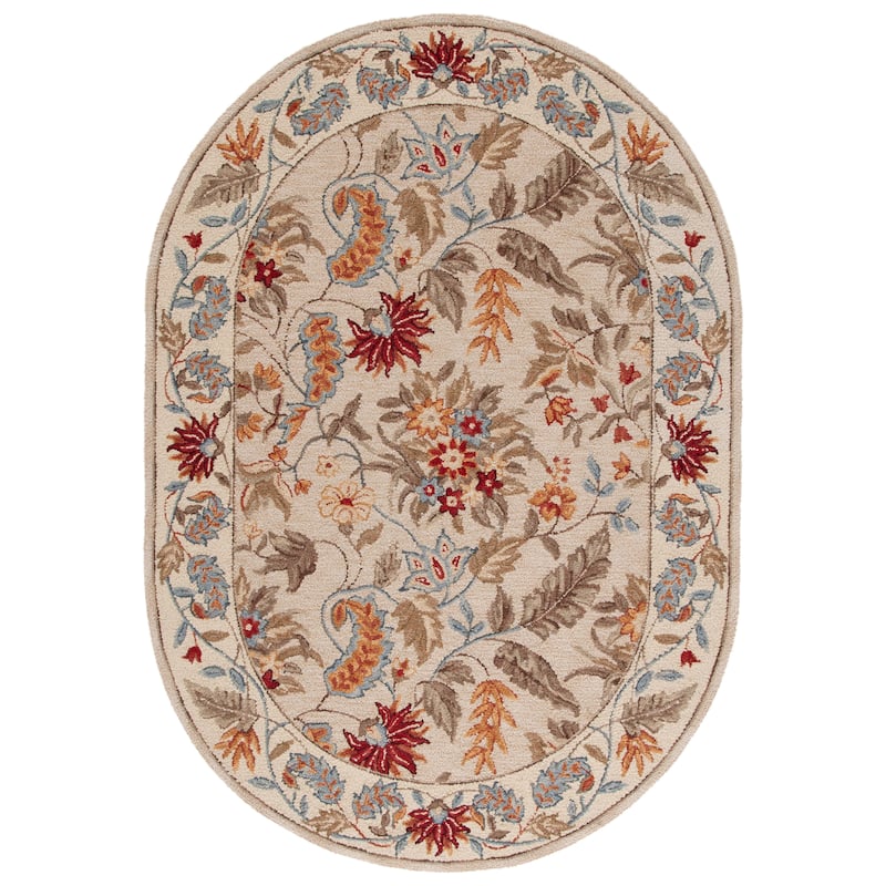 SAFAVIEH Handmade Chelsea Ashlyn French Country Floral Wool Rug - 7'6" x 9'6" Oval - Ivory