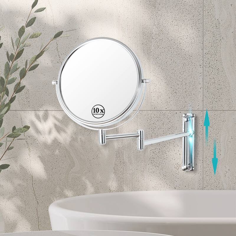 Hansabenne 8" x 8" Height Adjustable Wall Mirror Makeup Mirror Magnifying Vanity Mirror - Chrome-10x