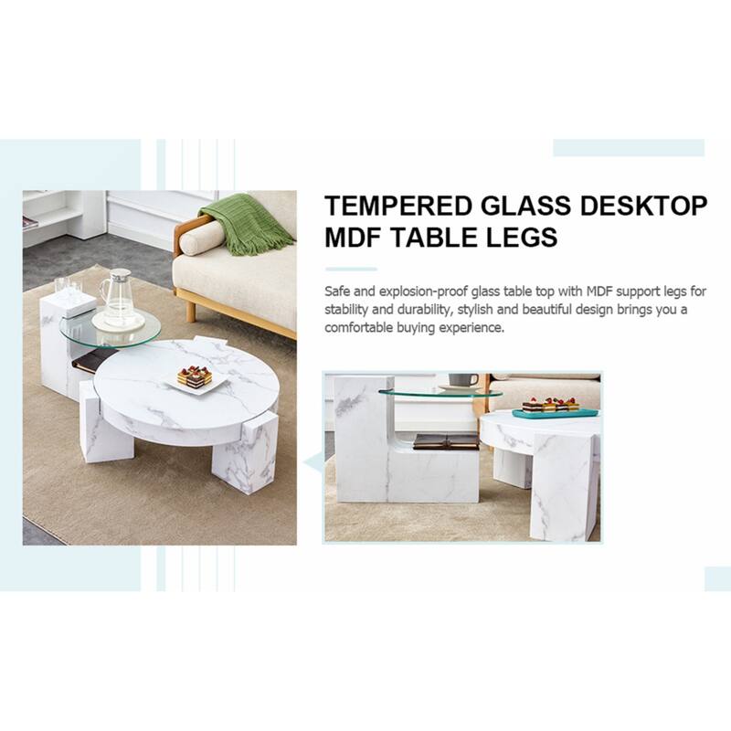 A modern, fashionable, and durable marble textured MDF coffee table with a side table