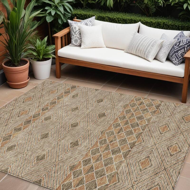 HomeRoots Geometric Transitional Rectangle Outdoor Rug - 9' X 12'