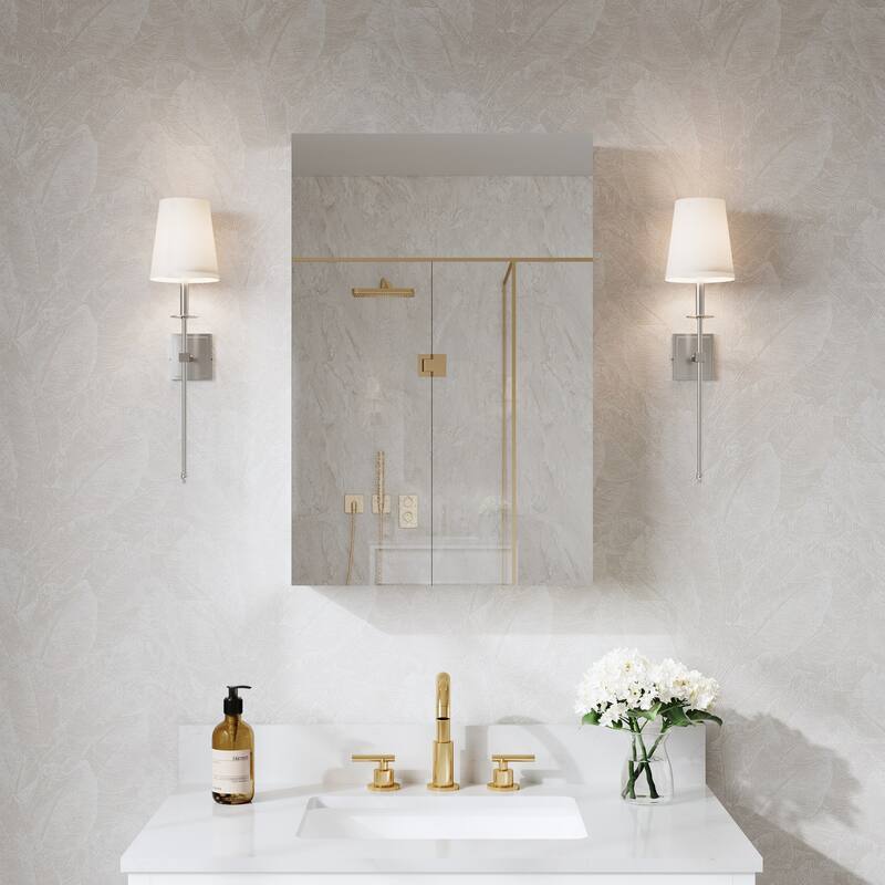 Recessed or Surface Wall Mount Bathroom Medicine Cabinet With Adjustable Glass Shelves - 20"W X30"H,Left Door Open