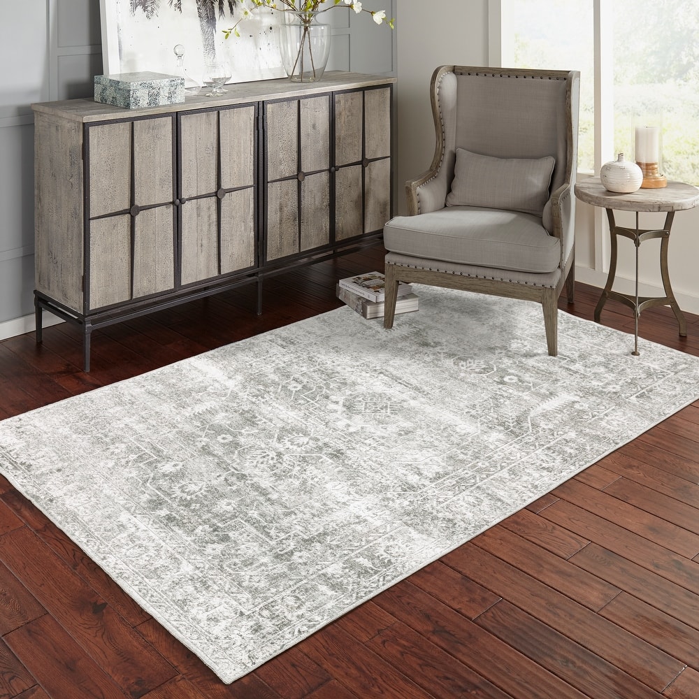 Style Haven Marissa Washable Distressed Oriental Sage Green/ Grey Area Rug