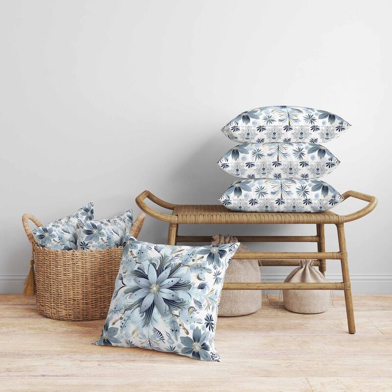 Snowy Crest Faux Suede Reversible Throw Pillow White and Steel