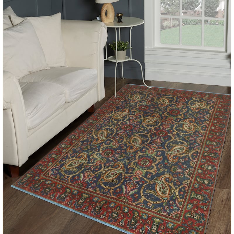 Fine Vintage Distressed Nasira Red/Navy Rug - 4'5" x 6'7"