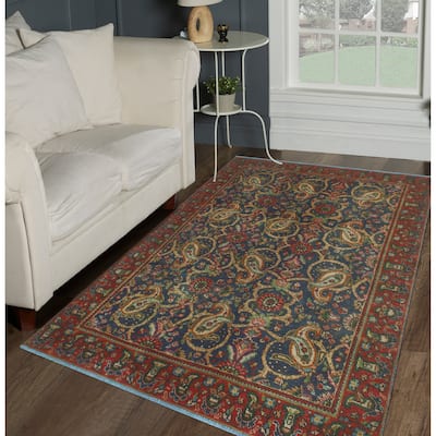 Fine Vintage Distressed Nasira Red/Navy Rug - 4'5" x 6'7"