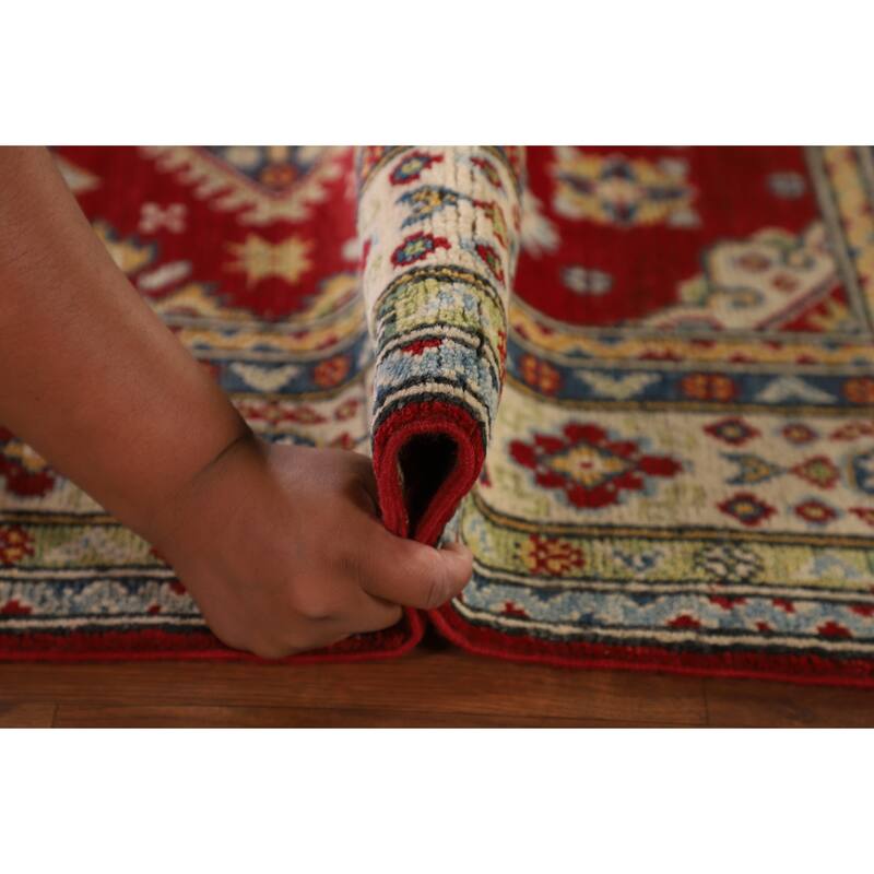 Traditional Kazak Oriental Accent Rug Hand-Knotted Red Wool Carpet - 3'3"x 4'10"