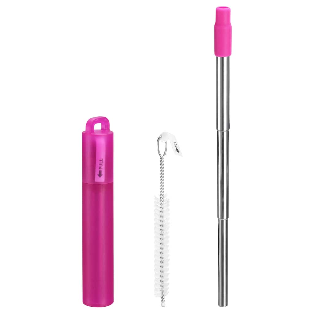 1 Set Reusable Telescopic Stainless Steel Straws with Silicone Nozzle