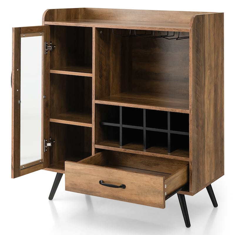 Wooden Buffet Storage Sideboard Standing Wine Cabinet with Drawer - Rustic Brown