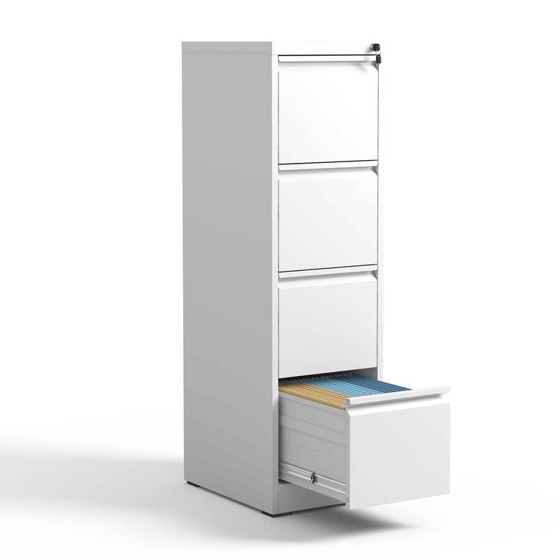 Modern Filing Cabinet, Vertical Filing Cabinet with 4 Drawers, Anti-Tilt System and Locks, for Home Office, White - White