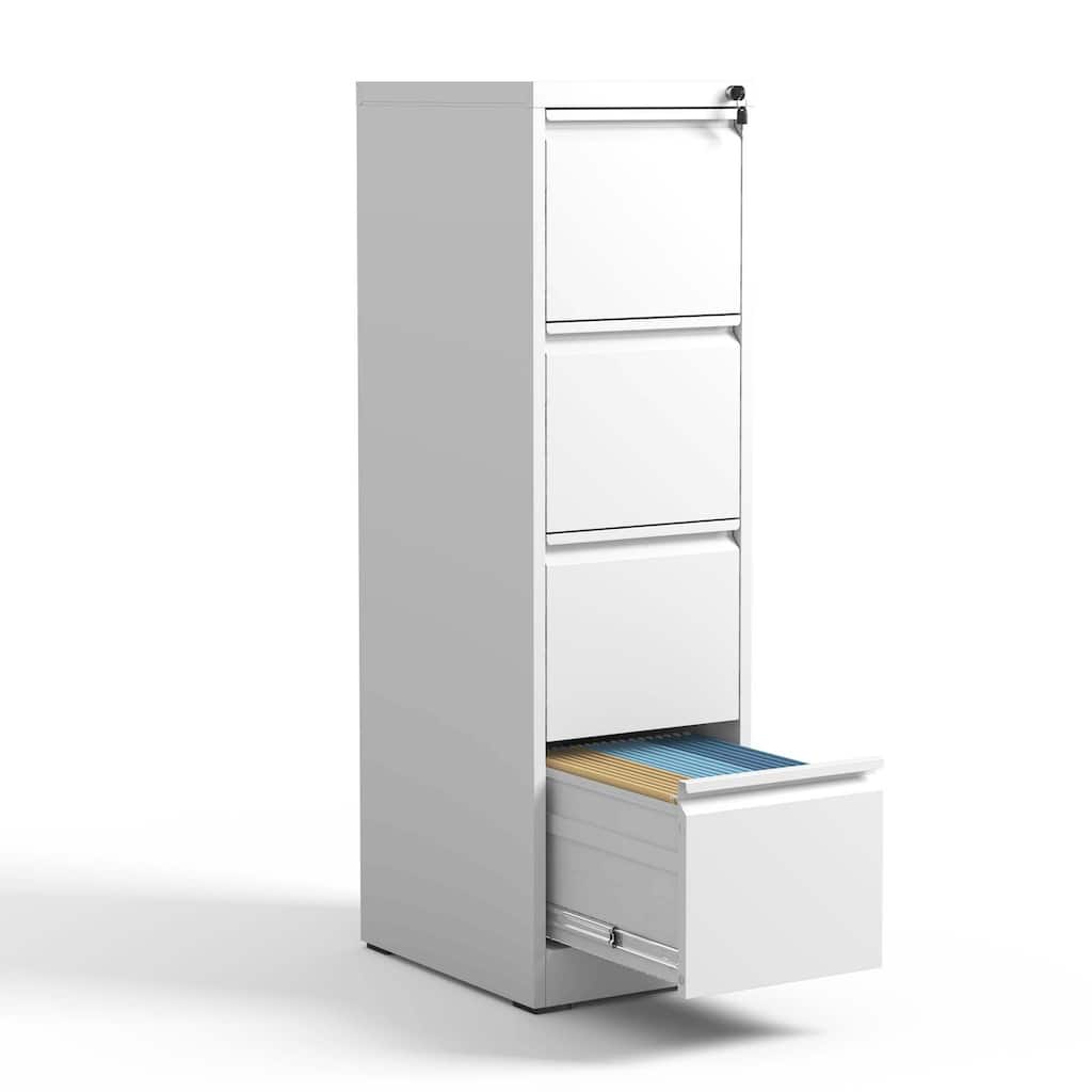 Modern Filing Cabinet, Vertical Filing Cabinet with 4 Drawers, Anti-Tilt System and Locks, for Home Office, White