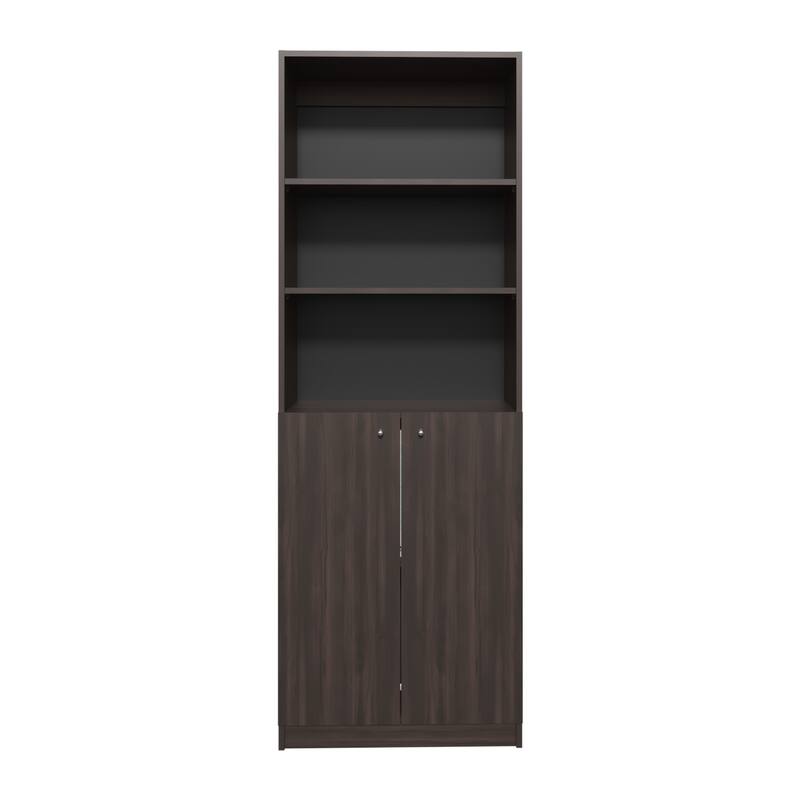 Home 2 Door Bookcase With Two Open Shelves And Concealed Storage,Stained Walnut