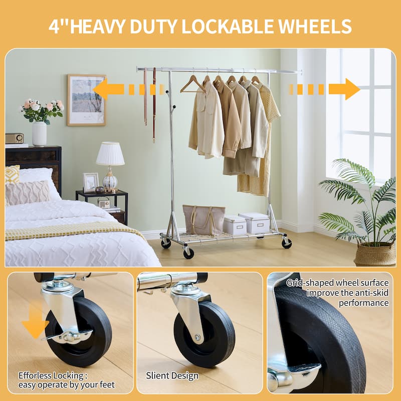 Heavy Duty Clothes Rack, 600/800 lbs Clothing Racks with Wheels, Rolling Garment Rack Collapsible