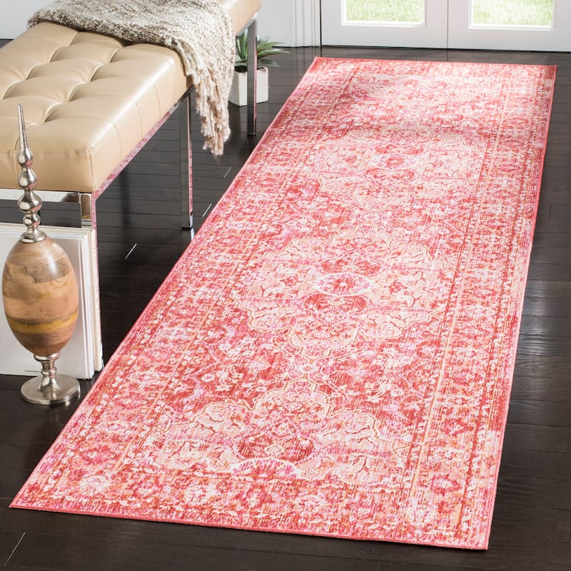 SAFAVIEH Windsor Arberie Shabby Chic Oriental Polyester Rug - 3' x 12' Runner - Rose/Red