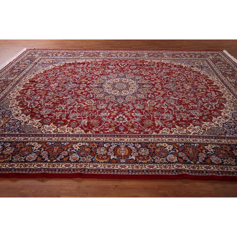 Traditional Red Kashan Turkish Rug Medallion Machine-Made Carpet - 9'8" x 12'6"