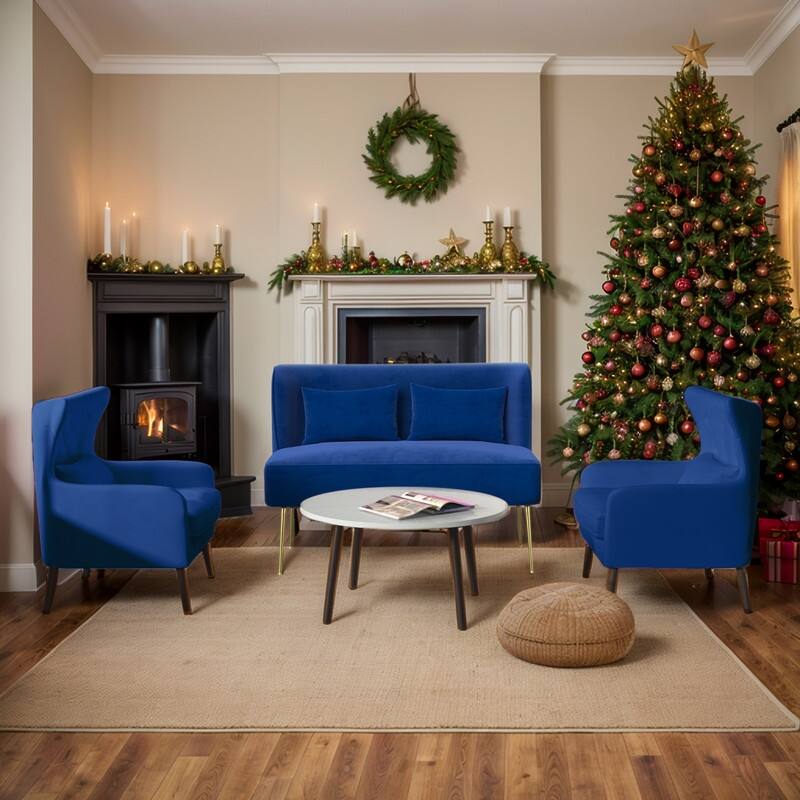 Velvet Metal Legs Tuft Loveseat Two Accent Chairs