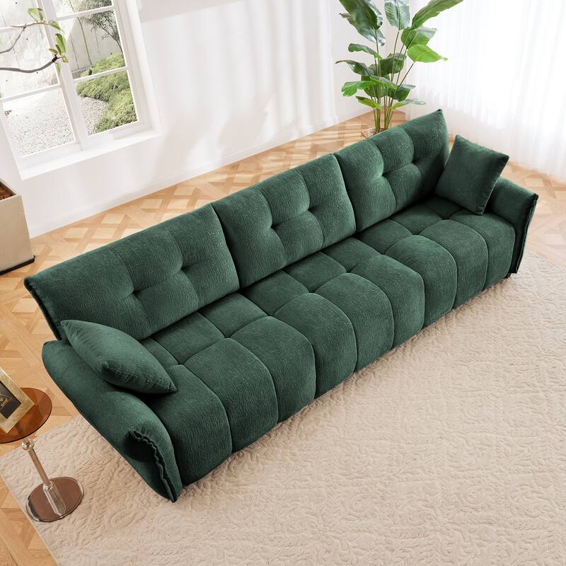 Modular 4-Seat Chenille Sofa Set with 2 Ottomans, High-Resilience Cushions and Solid Wood Frame