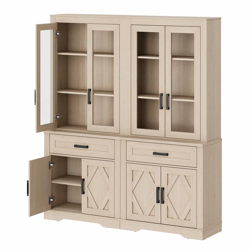 5 Tier Bookcase with Barn Door,73.3" Tall Open Storage Bookshelf