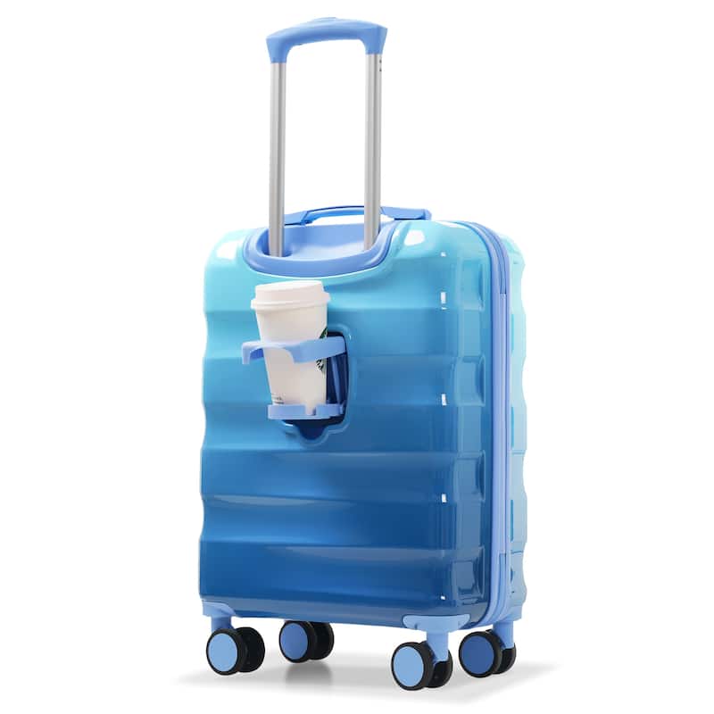 20" Carry-on Luggage with Cup Holder - Lightweight Glossy Hardshell Suitcases with Spinner Wheels, TSA Lock, 2 Piece Set