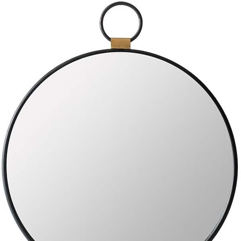 HomeRoots 23" Black Round Metal Framed Accent Mirror - 19.7' X '22.8' X '0.8