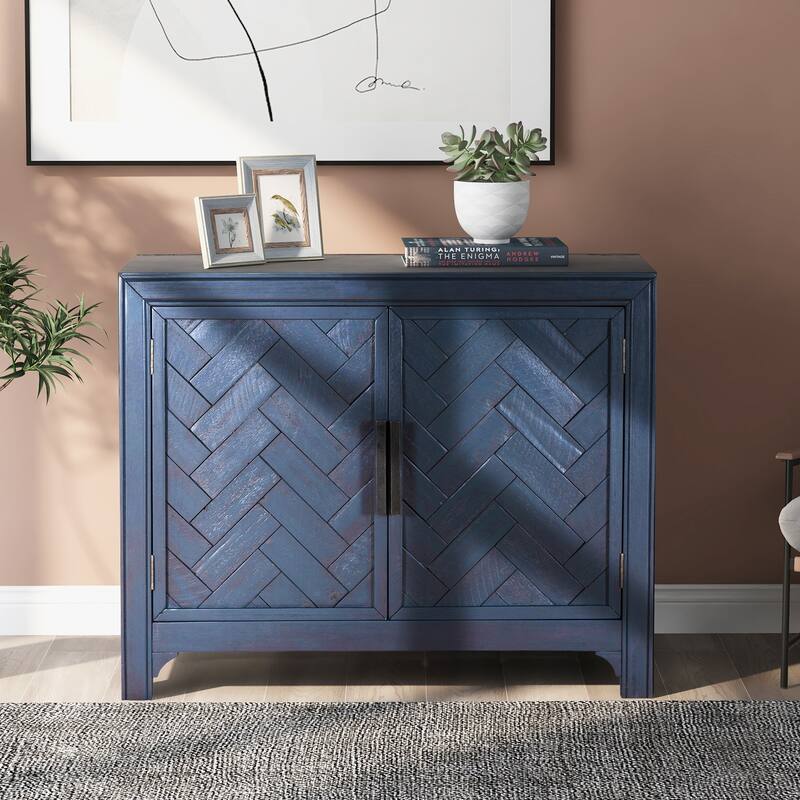 40‘’ Modern Console Table Sofa Table for Living Room with 2 Shelves - Antique Blue