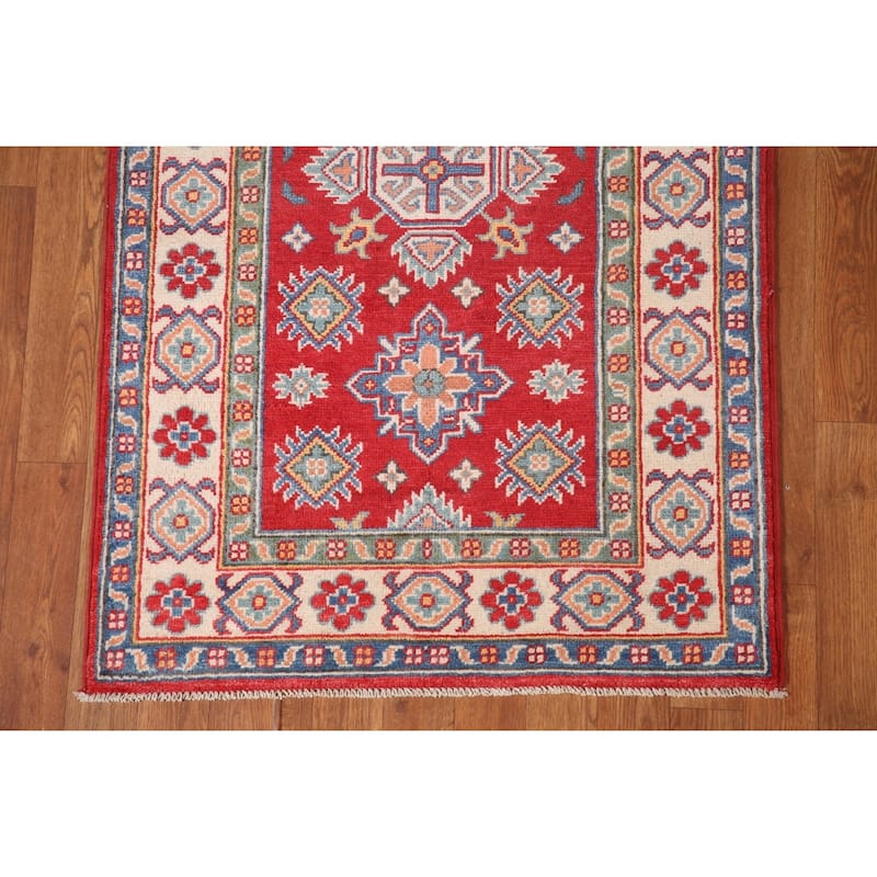 Geometric Kazak Runner Rug Handmade Oriental Wool Carpet - 2'8" x 7'9"