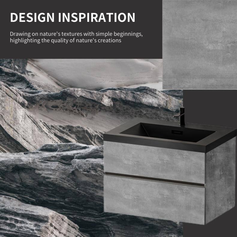 24"/30"/36"/42" Floating Bathroom Vanity with Black Quartz Sand Sink, Grey Wall-Mounted Cabinet, Soft Close Drawers