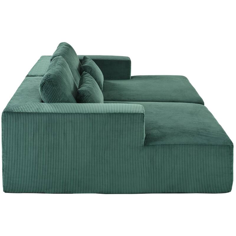 Oversized Double Chaise Lounge Sofa, Comfy Full-Compressed Sleeper Sofa Bed, Corduroy Upholstered Sofa Bed with 2 Pillows