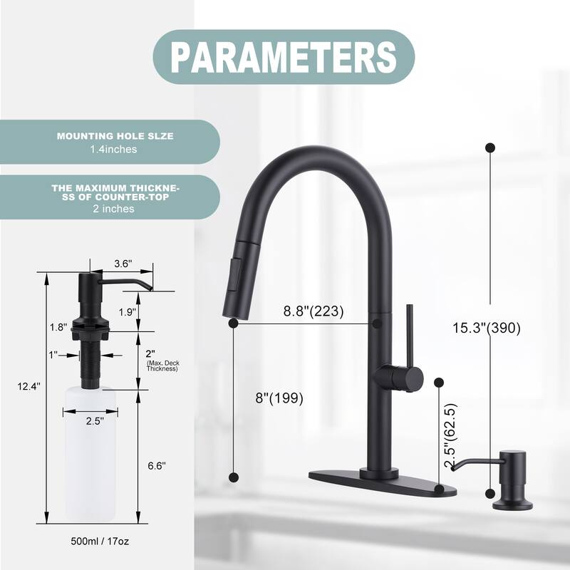 WOWOW Single Handle Pull Down Kitchen Faucet with Soap Dispenser