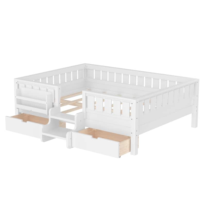 Full/Twin Loft Bed with Storage Drawers, Safety Staircase & Rails