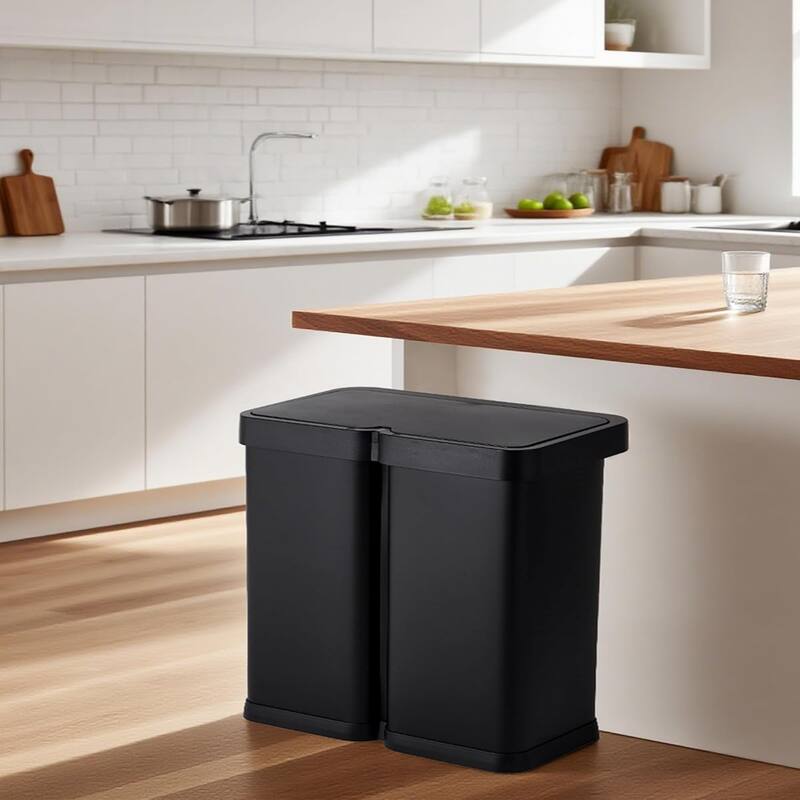 2x8 Gallon Sensor Trash Can with Dual Compartment Soft Lid and Recycling Bin Combo for Kitchen, Bathroom, Office - Black