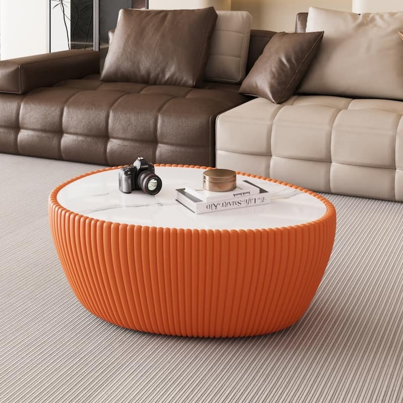 Modern Luxury Goose Eggs Shape Coffee Table with Marble Top - Orange