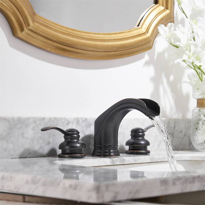 Waterfall Widespread Bathroom Faucet Double Hanlde 8 Inch Bathroom Sink Faucets 3 Hole Modern Basin Vanity Mixer Tap With Valve