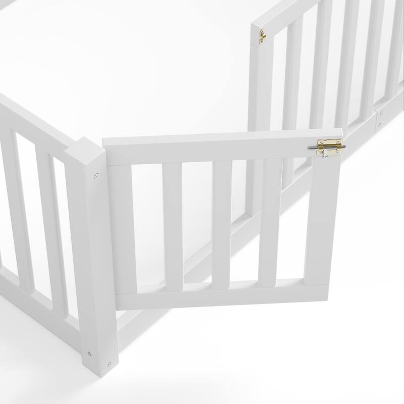 Montessori Floor Bed with Safety Guardrails & Door, Kids Low Profile Frame, Available in Queen/Full/Twin