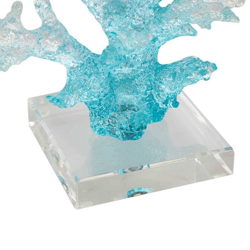 Blue Glass Ombre Coral Decorative Sculpture with Clear Square Base