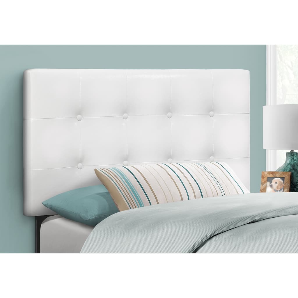 Bed, Headboard Only, Twin Size, Bedroom, Upholstered, White Leather Look, Transitional