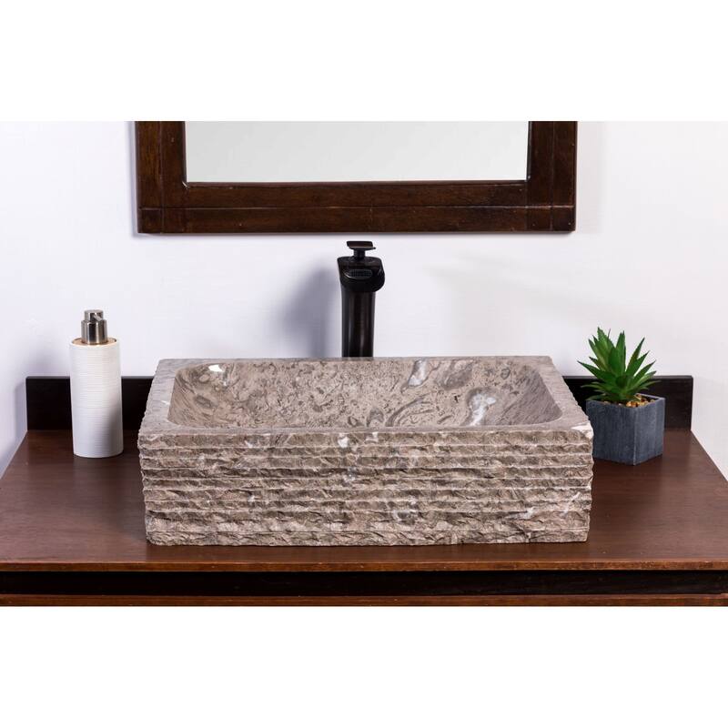 Natural Stone Vessel Bathroom Sink - Rustic Rectangular Stone Sink