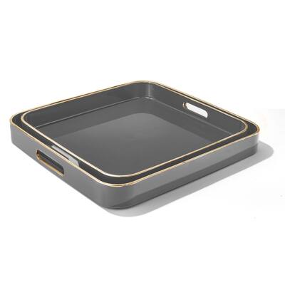 Cool Gray Square Set Of 2 Trays with Gold Rim