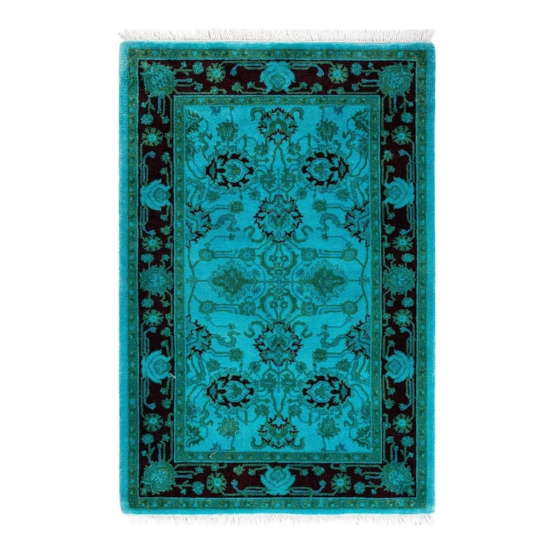 Overton Hand Knotted Wool Vintage Inspired Modern Contemporary Overdyed Blue Area Rug - 2' 9" x 4' 1"