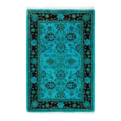 Overton Hand Knotted Wool Vintage Inspired Modern Contemporary Overdyed Blue Area Rug - 2' 9" x 4' 1"