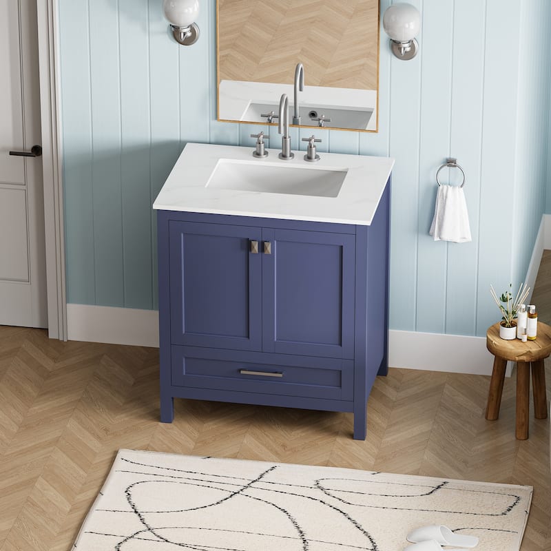 Freestanding Bathroom Vanity, Bathroom Cabinet with Marble Top, Bathroom Vanities with Soft Close Doors and Large Drawer