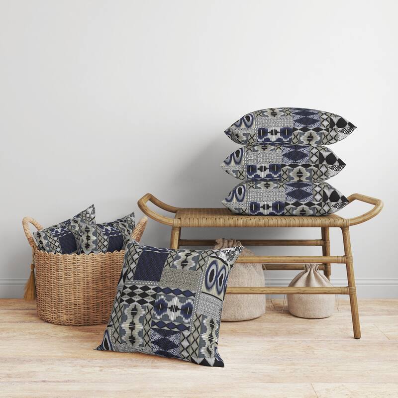 Patched Perfection Faux Suede Reversible Throw Pillow Grey and Blue