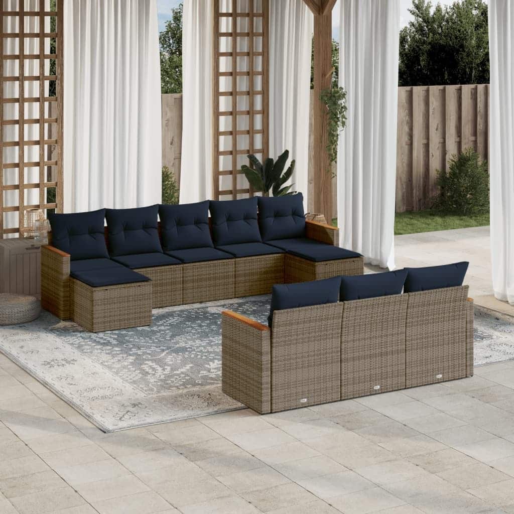 vidaXL 10/11 Piece Patio Sofa Set with Cushions Black/Gray Poly Rattan - 21.7 x 24.4 x 27.2