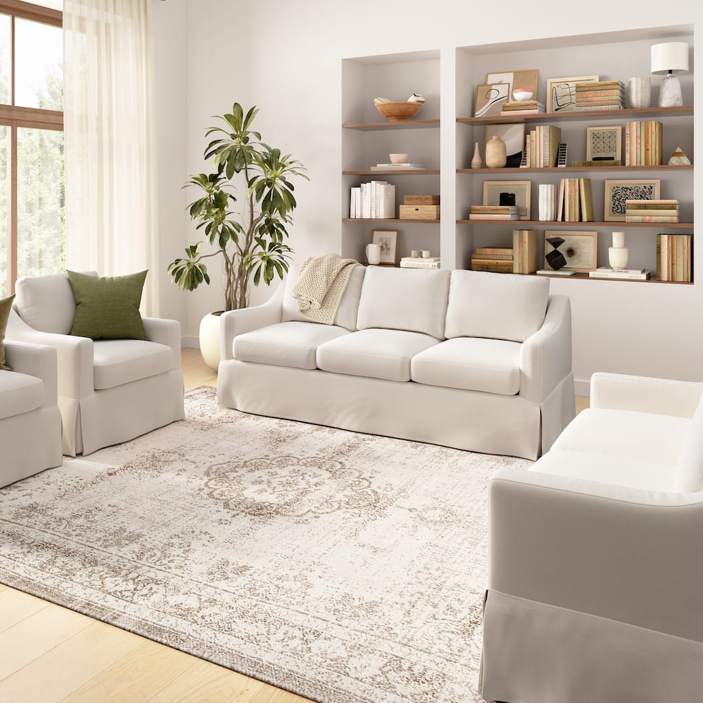 Bush Home Harper 80W Sofa and 2 Swivel Accent Chairs with Slipcovers - 80.87" W x 30.2" D x 36.22" H